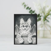 chat noir et blanc gargoyle Halloween carte postal (Debout devant)