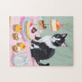 Chat noir et blanc, thé et pâtisseries Puzzle (Horizontal)