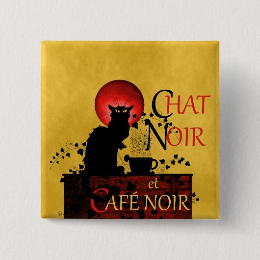 Chat Noir et Café Noir Vierkante Button 5,1 Cm (Voorkant)