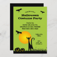 Chat noir et chauves-souris Invitations de fête d'
