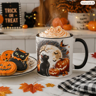 Chat noir et citrouilles d'Halloween Tasse à café