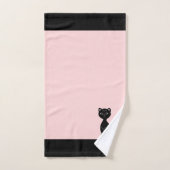 Chat noir et monogramme sur noir et rose (Serviette à main)
