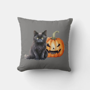Chat noir et oreiller Citrouille d'Halloween