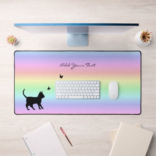 Chat noir et papillon sur arc-en-ciel (Bureau 1)