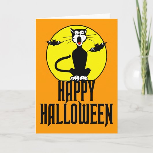 Chat noir et Pleine lune - carte de voeux (Devant)