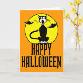 Chat noir et Pleine lune - carte de voeux (Fleur jaune)