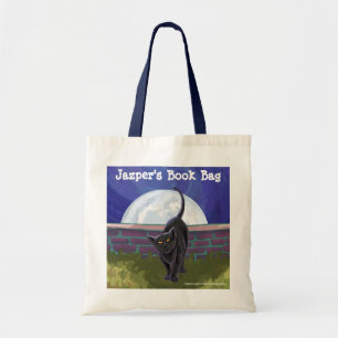 Chat noir et Pleine lune sac de livre personnalisé