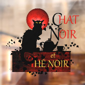 Chat Noir et Thé Noir, Black Cat Black Tea Raamsticker (Vel 2)