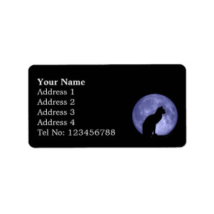 Chat noir, étiquette de adresse de lune bleue (m)