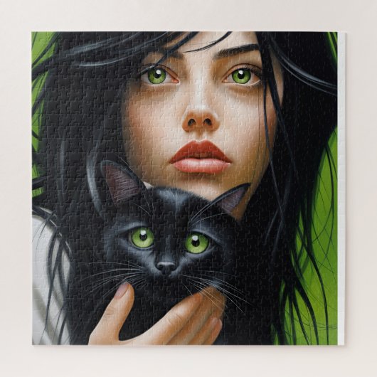 CHAT NOIR FILLE JIGSAW PUZZLE (Vertical)