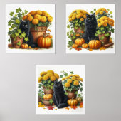 Chat Noir Fleurs de saison automnale Citrouilles (Recto)