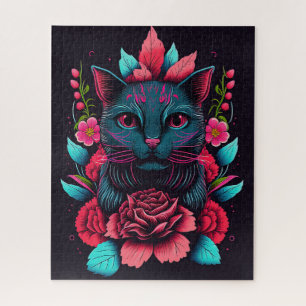 CHAT NOIR FLEURS IMAGINAIRE JIGSAW PUZZLE