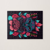 CHAT NOIR FLEURS IMAGINAIRE JIGSAW PUZZLE (Horizontal)