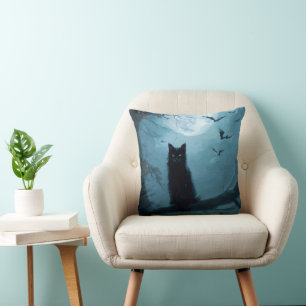 Chat noir gothique Halloween Coussin