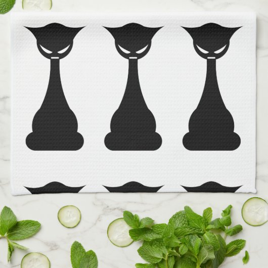 Chat noir gothique silhouette serviette de cuisine (Plié)