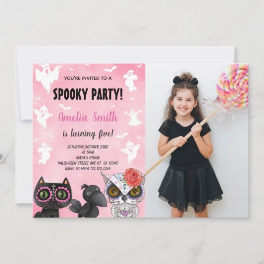Chat noir Halloween Anniversaire Invitations avec (Devant)