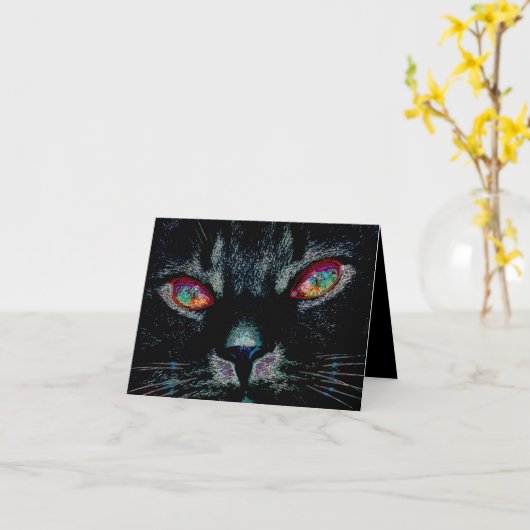 Chat noir Halloween avec carte d'yeux de feu (Fleur jaune)