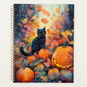 Chat noir Halloween avec citrouilles effrayantes (Devant)
