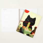 Chat noir heureux mangeant du Ramen | Ukiyo-e japo (Devant avec enveloppe)