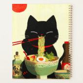 Chat noir heureux mangeant du Ramen | Ukiyo-e japo (Dos)