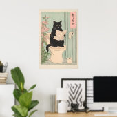 Chat noir japonais sur impression de toilettes drô (Bureau à domicile)