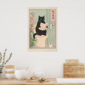 Chat noir japonais sur impression de toilettes drô (Cuisine)