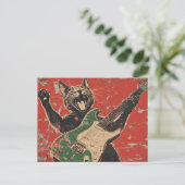 CHAT NOIR JOUER CARTE POSTALE GUITARE (Debout devant)