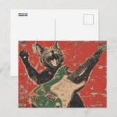 CHAT NOIR JOUER CARTE POSTALE GUITARE (Devant / Derrière)
