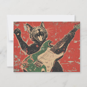 CHAT NOIR JOUER CARTE POSTALE GUITARE