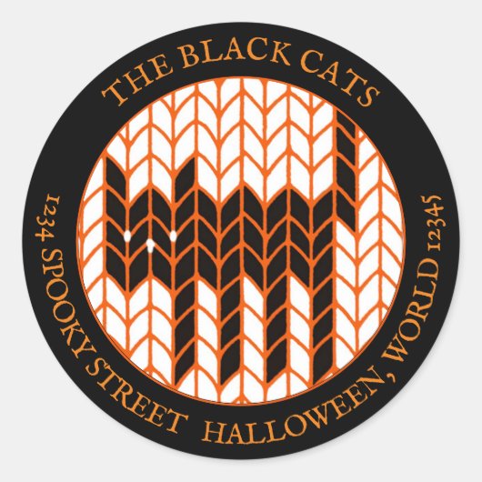 CHAT NOIR KNIT Grands Étiquettes de adresse ronds  (Devant)