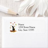 Chat noir laisse Étiquettes de adresse (En situation)