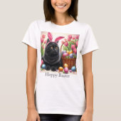 Chat noir lapin Joyeux T-shirt rose Pâques (Devant)