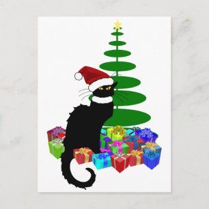 Chat Noir met kerstboom en cadeautjes Feestdagenkaart