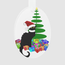 Chat Noir met kerstboom en cadeautjes Ornament