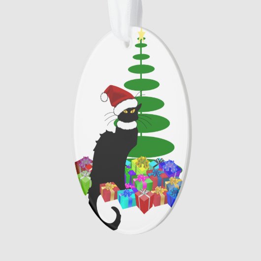 Chat Noir met kerstboom en cadeautjes Ornament (voorkant)