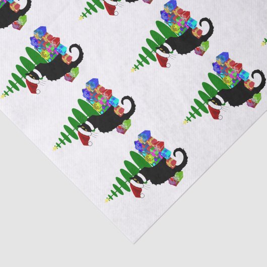Chat Noir met kerstboom en cadeautjes Tissuepapier (Detail)