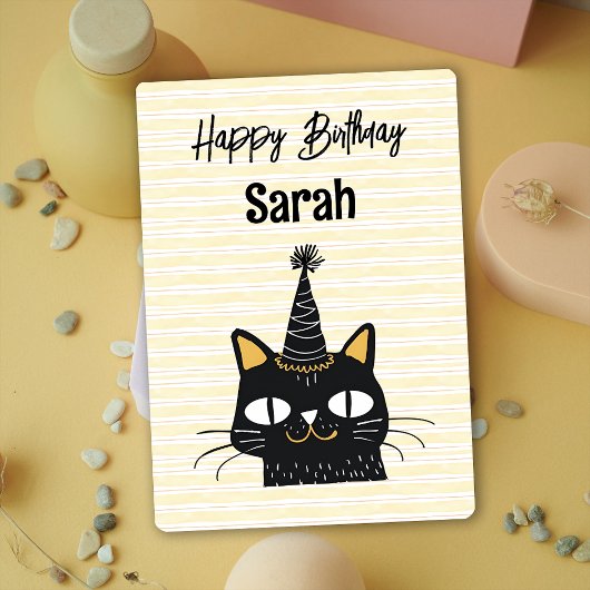 Chat noir mignon amusant Bonne carte d'anniversair
