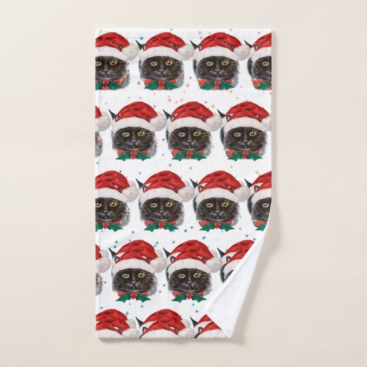 Chat noir mignon avec chapeau de Père Noël (Serviette à main)