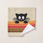 Chat noir mignon avec rayures rétro (Gant de toilette)
