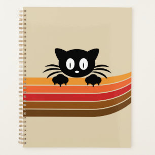 Chat noir mignon avec rayures rétro