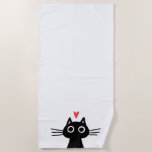 Chat noir mignon avec serviette de plage Heart Bea<br><div class="desc">Une serviette de plage amusante pour amoureux du felin. Ne perdez jamais votre place sur le sable avec la serviette de ce amoureux des chats original. Fait le cadeau d'été parfait!</div>
