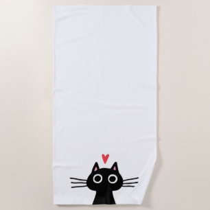 Chat noir mignon avec serviette de plage Heart Bea