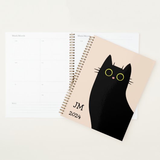Chat noir mignon dans le style Mid Century (Devant avec enveloppe)
