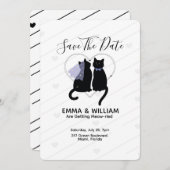 Chat noir mignon enregistrer la carte mariage date (Devant / Derrière)