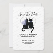 Chat noir mignon enregistrer la carte mariage date (Devant)