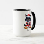 Chat noir mignon personnalisée Mug de Noël (Devant droit)