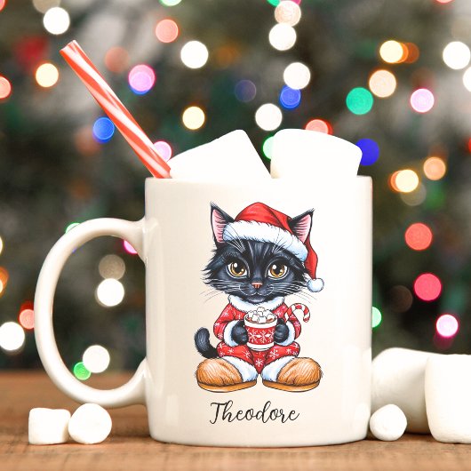 Chat noir mignon personnalisée Mug de Noël