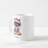 Chat noir mignon personnalisée Mug de Noël (Devant gauche)