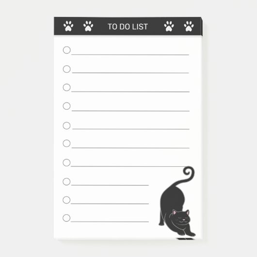 Chat noir mignon sur notes post-it noir et blanc (Devant)