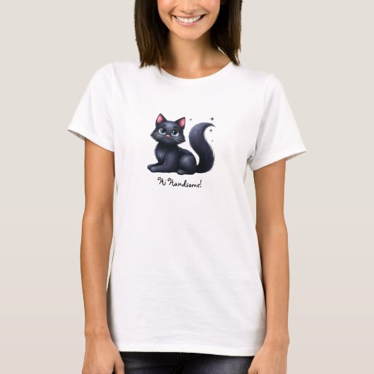 Chat noir mignon, T-shirt (Devant)
